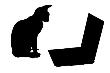 Silhouettes: cat and laptop clipart