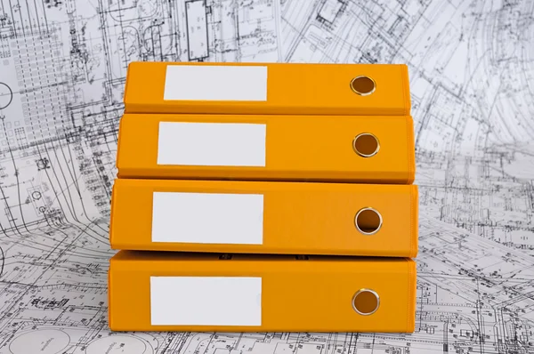 Yellow binder folders in the design draw — Stock Photo, Image