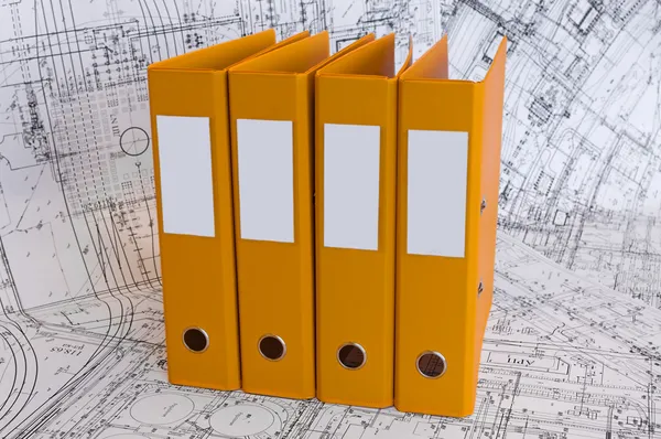 Yellow binder folders in the design draw — Stock Photo, Image