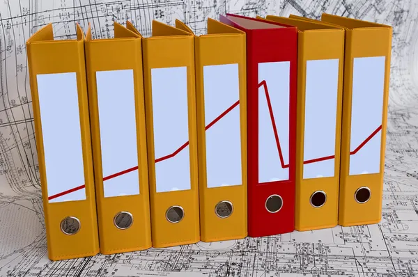 Color binder folders with red line diagr