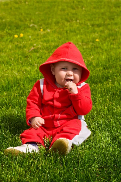 Kind op een gras — Stockfoto