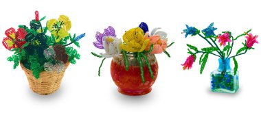 Tree vases with flowers from beads clipart