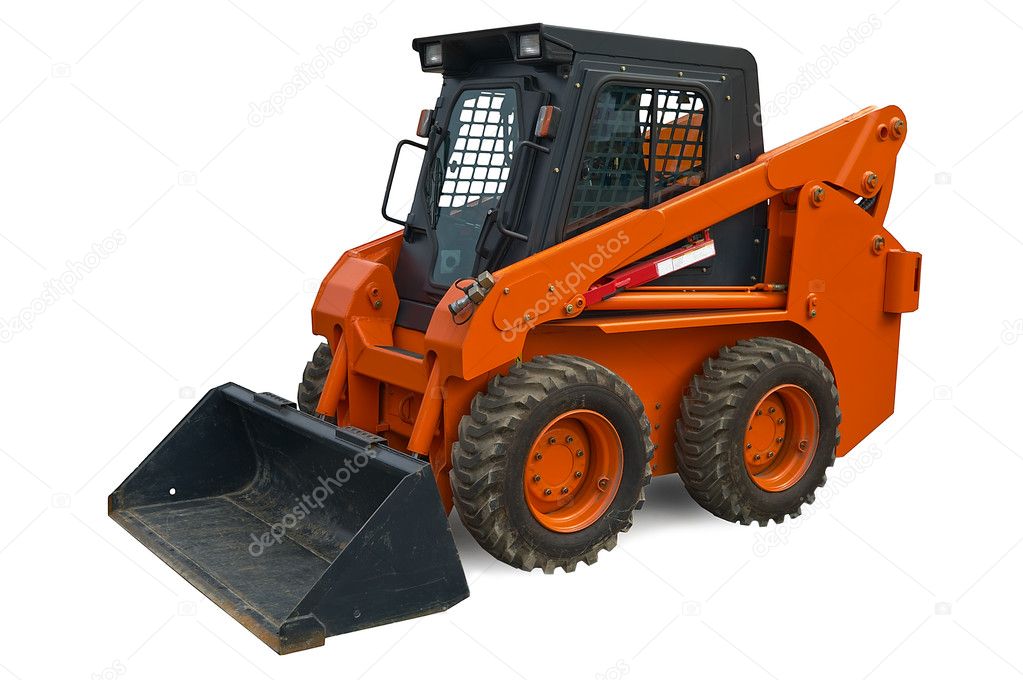 Orange mini wheel excavator