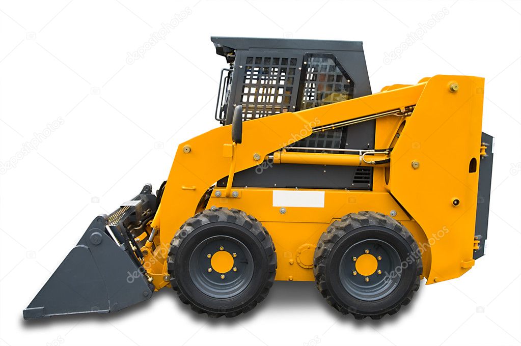 Orange mini wheel excavator