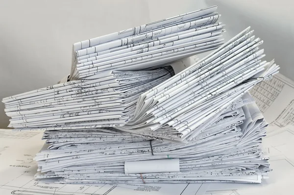 Stock image Pile of project drawings