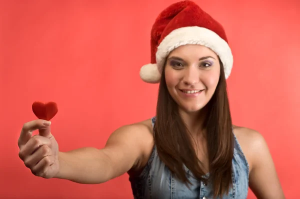 Young beautiful woman in Santa`s hat — Stock Photo, Image