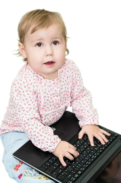 Cute baby working on computer — Stock Photo, Image