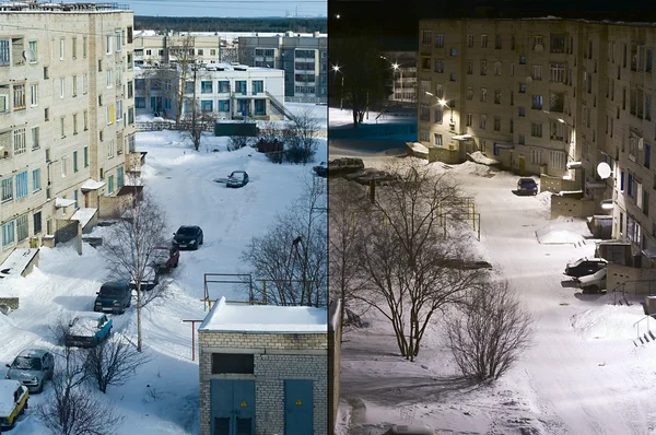 Tag und Nacht in der Stadt — Stockfoto