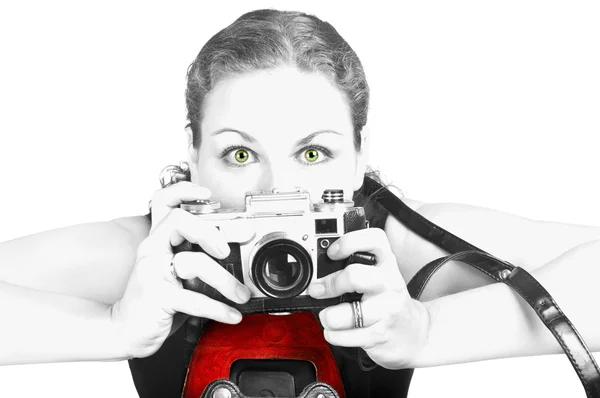 Giovane donna con macchina fotografica — Foto Stock