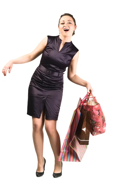 Mladá šťastná žena s nákupní tašky — Stock fotografie