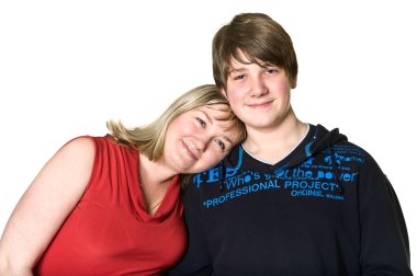 Young mother and teenage son clipart