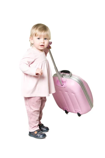 Μικρό παιδί με τη βαλίτσα — Φωτογραφία Αρχείου