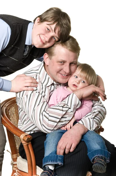 Portret van blij vader met kinderen — Stockfoto