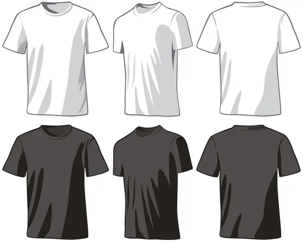 T-shirts front, half-gedraaide en terug. — Stockvector
