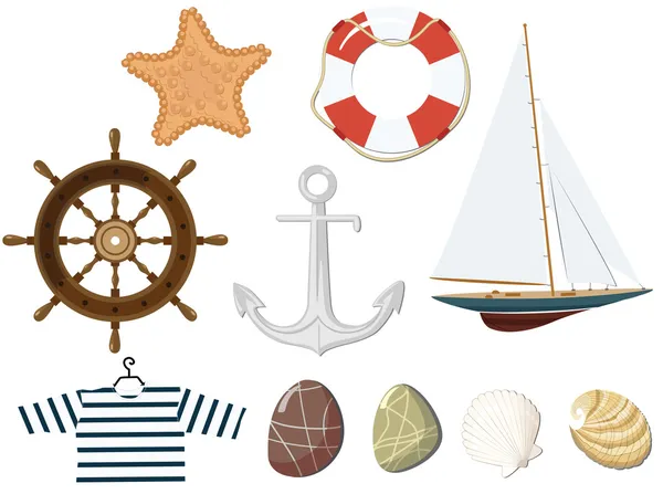 Set of the marine objects. Vector — Stock Vector