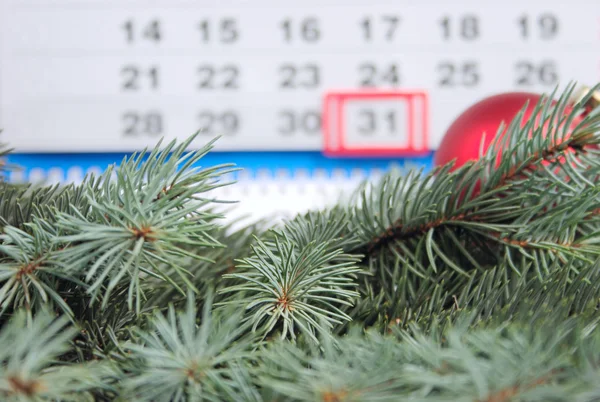 Ramos de árvore de pele contra um calendário — Fotografia de Stock