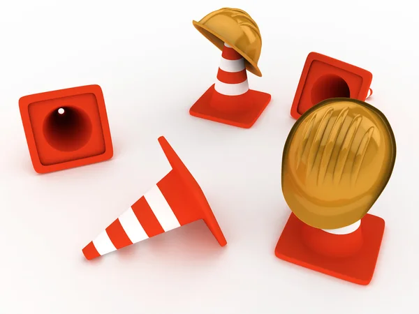 Hardhat and cones — Stock Photo, Image