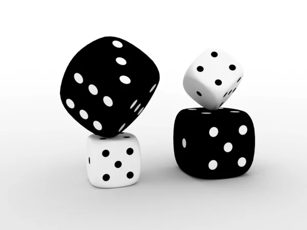 4 schwarze und weiße Spielwürfel — Stockfoto