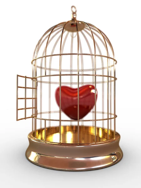 Red heart in cage — Stock Photo, Image
