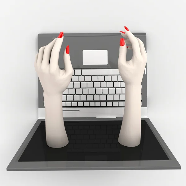 Ноутбук и руки — стоковое фото
