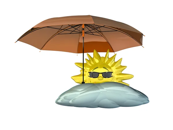 Dibujos animados sol con paraguas — Foto de Stock