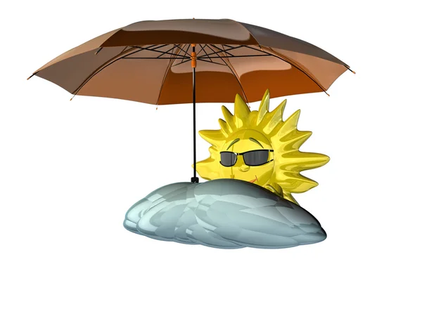 Cartoon zon met paraplu — Stockfoto