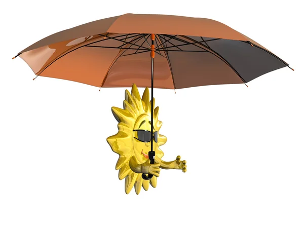 Dessin animé soleil avec parapluie — Photo
