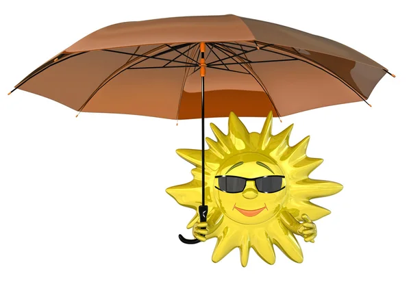 Cartoon sun with umbrella — Stock Photo, Image