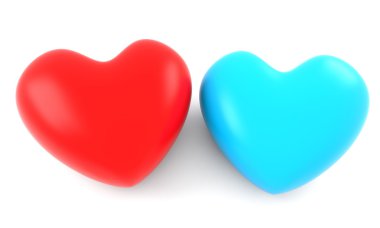 Kırmızı ve mavi kalpler