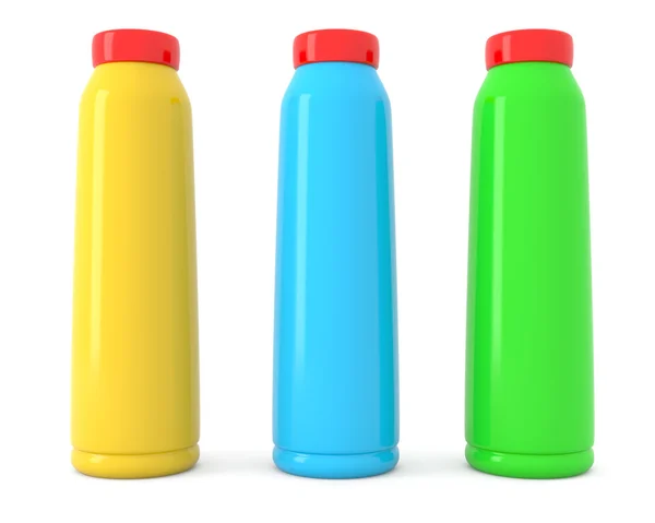 Tre bottiglie di plastica — Foto Stock
