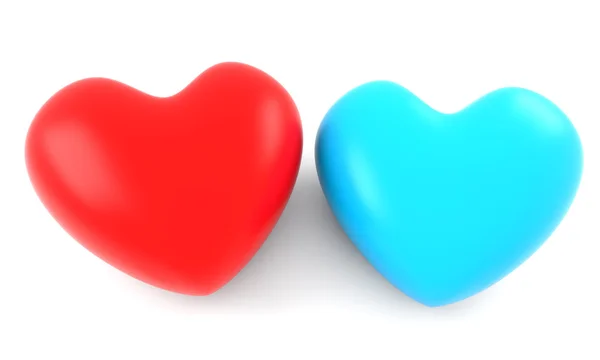 Rote und blaue Herzen — Stockfoto
