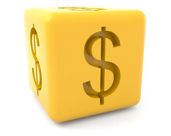 Cubo amarillo con signo de dólar — Foto de Stock