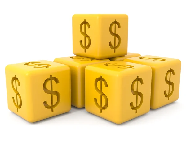 Gele kubussen met dollarteken — Stockfoto