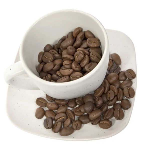 Fincan kahve çekirdekleri ile — Stok fotoğraf