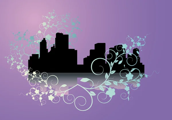 薄紫色の背景に都市 — ストック写真