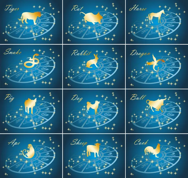 Golden chinese horoscope — Stock Vector