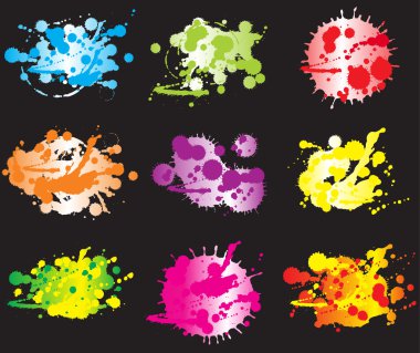 Set of four rainbow-colored ink splats clipart