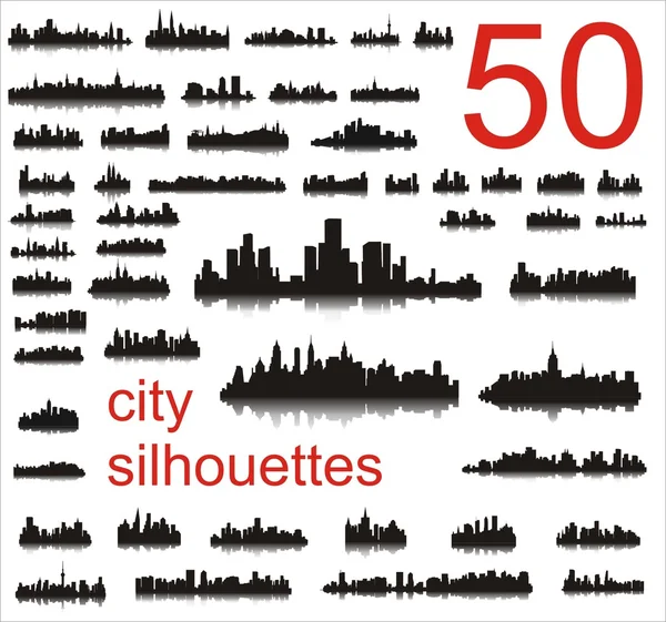 50 şehir silhouettes — Stok Vektör