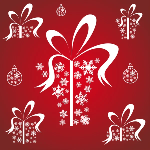 Karácsonyi jelen box készült arany hópelyhek — Stock Vector