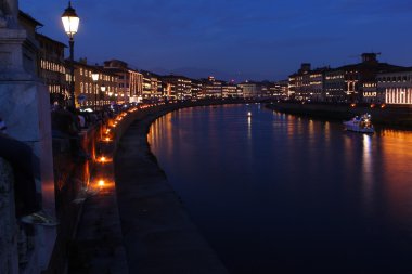 Pisa by night along arno river clipart