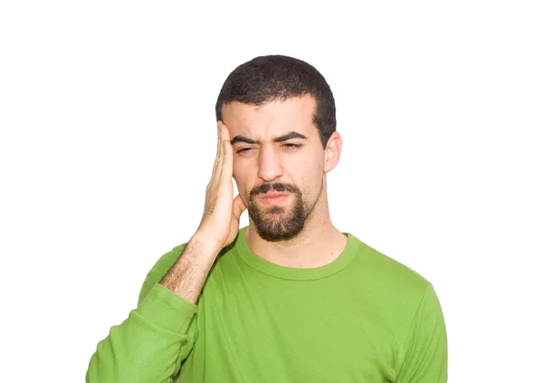 Adam korkunç bir baş ağrısı ile — Stok fotoğraf