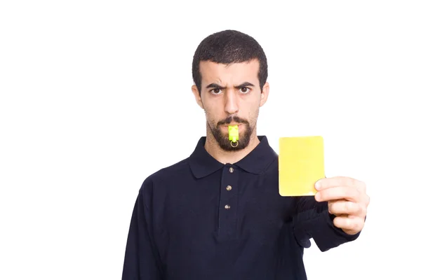 Árbitro mostrando la tarjeta amarilla — Foto de Stock