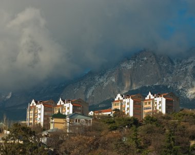 Cloud over small city in Crimea clipart