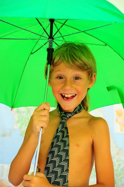 Boy Under Umbrella — Stock Photo, Image