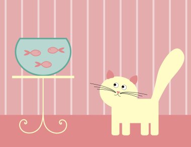 Cat and fish clipart