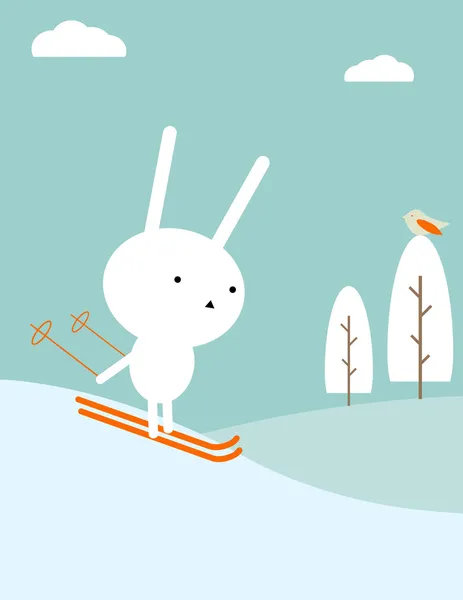 Кролик на лыжах — стоковый вектор