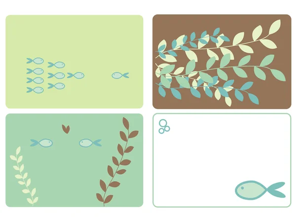 Diseños de peces y hojas — Vector de stock
