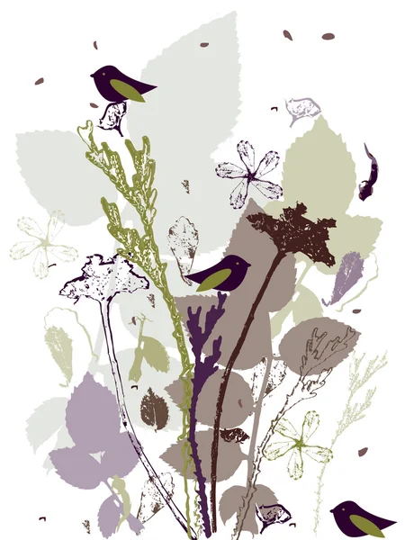 Pflanzen und Vögel — Stockvektor