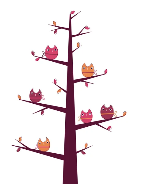 Baykuşlar ağaç — Stok Vektör