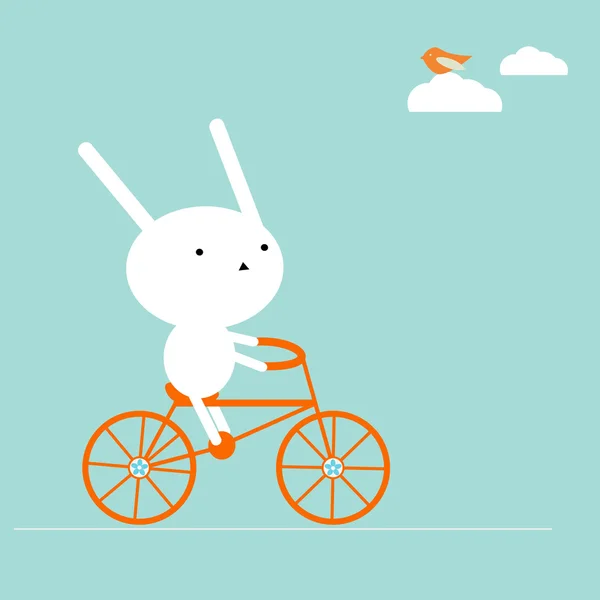 在一辆自行车上的小兔子 — 图库矢量图片